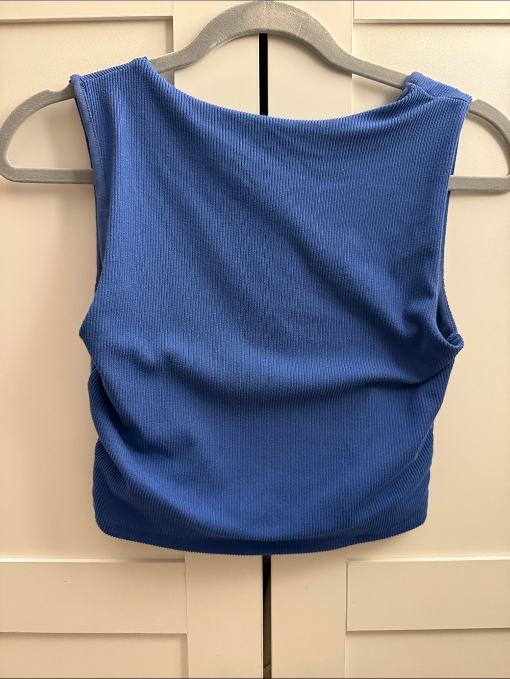 Blue Ribbed Button-Front Crop Tank Top - Picture 2 of 3